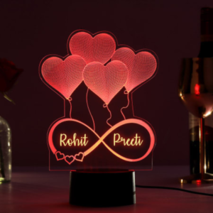 Led 3D Engraving 4 Heart With Couple Name Stand Frame